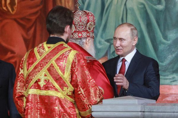 Путин и празднование Рождества в храме Христа Спасителя