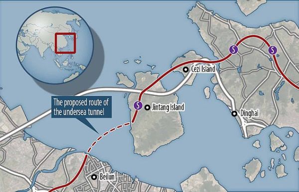 Строительство скоростной железнодорожной магистрали в Китае через подводный тоннель на острове Цзинтан