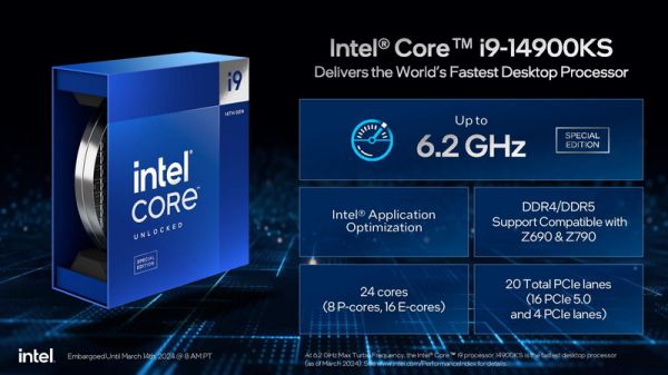 Intel представила 24-ядерный процессор Core i9-14900KS из серии Raptor Lake